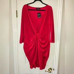 Red Forever21+ Dress in 3x with ruched waist and long sleeves